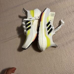 Adidas Ultraboost White and Neon Yellow Shoes